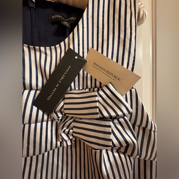 NWT Banana Republic Navy/ Silver Stripe Double Bow Shift Satin Dress Size 10 - Picture 7 of 9